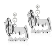 Yorkshire Terrier Earrings with Show Cut in Sterling Silver in Dangle Post.