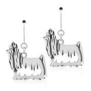 Yorkshire Terrier Earrings with Show Cut in Sterling Silver in Leverback.