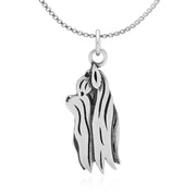 Yorkshire Terrier Necklace Head Design with Show Cut in Sterling Silver on Box Chain.