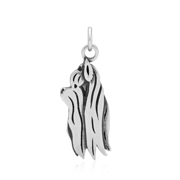 Yorkshire Terrier Pendant Head with Show Cut in Sterling Silver.